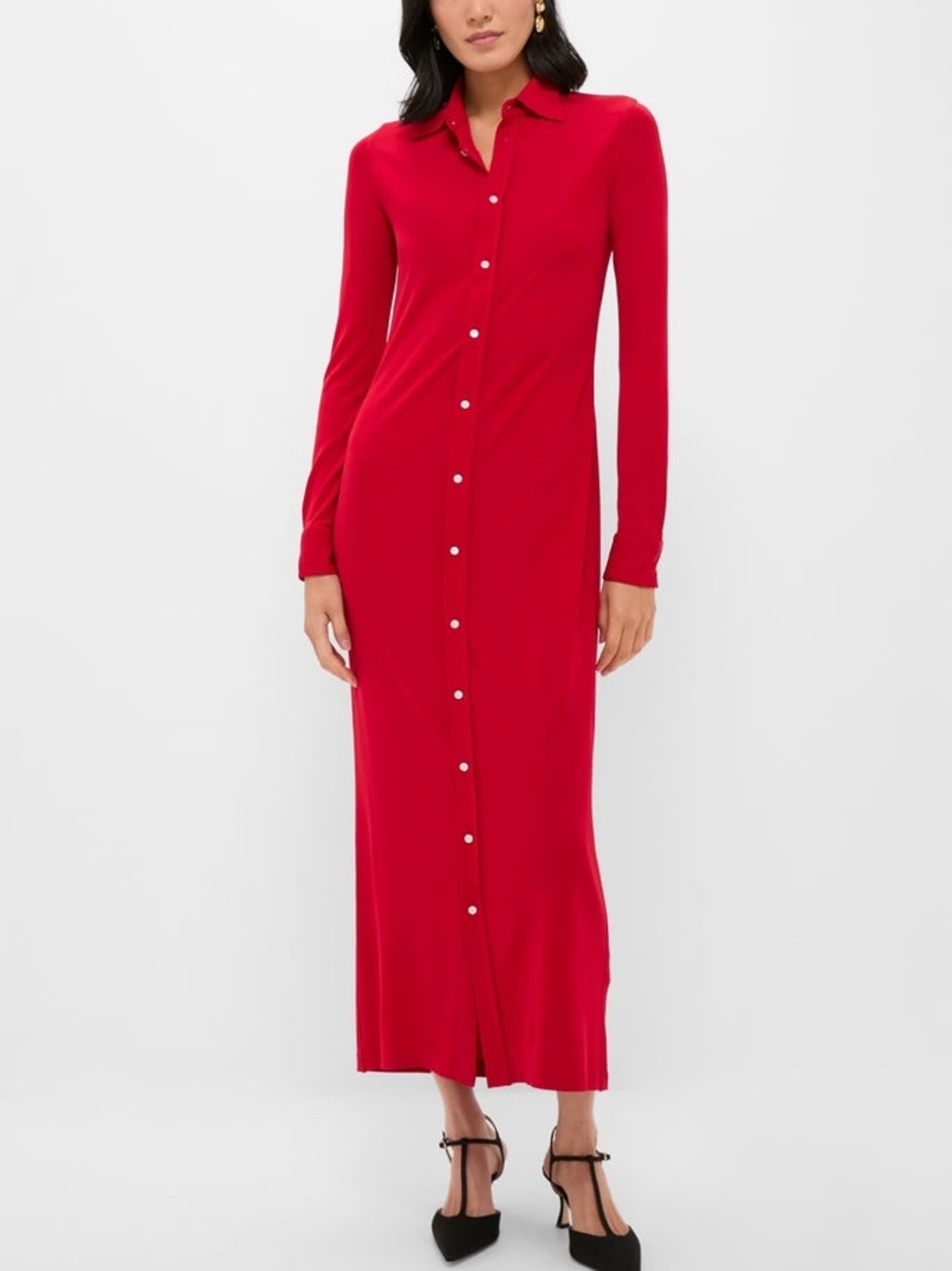 Polo Ralph Lauren Park Avenue Red Matte Jersey Knit Collared Dress Size S